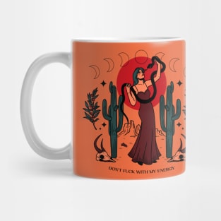 Don't fuck with my energy - desert, girl power, self care, self love, cacti, snake, animals, sun, type, inspirational saying Mug